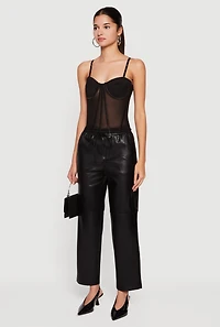 Convertible To Strapless Boning Detail Mesh Bustier Top