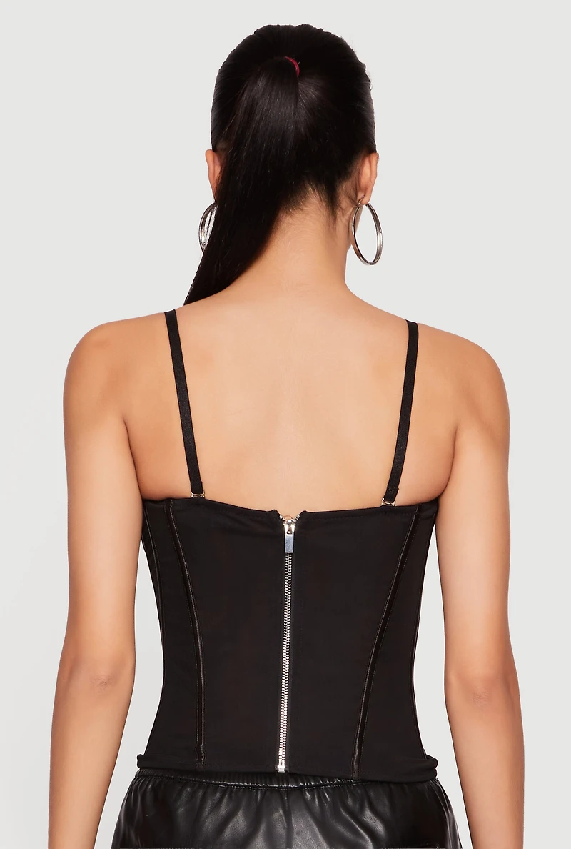 Convertible To Strapless Boning Detail Mesh Bustier Top