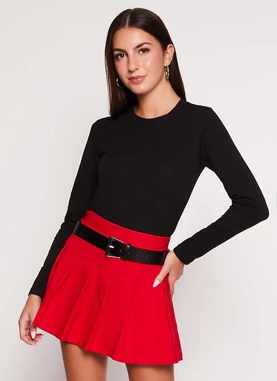 Womens Solid Crew Neck Long Sleeve Tee, Black, Size L