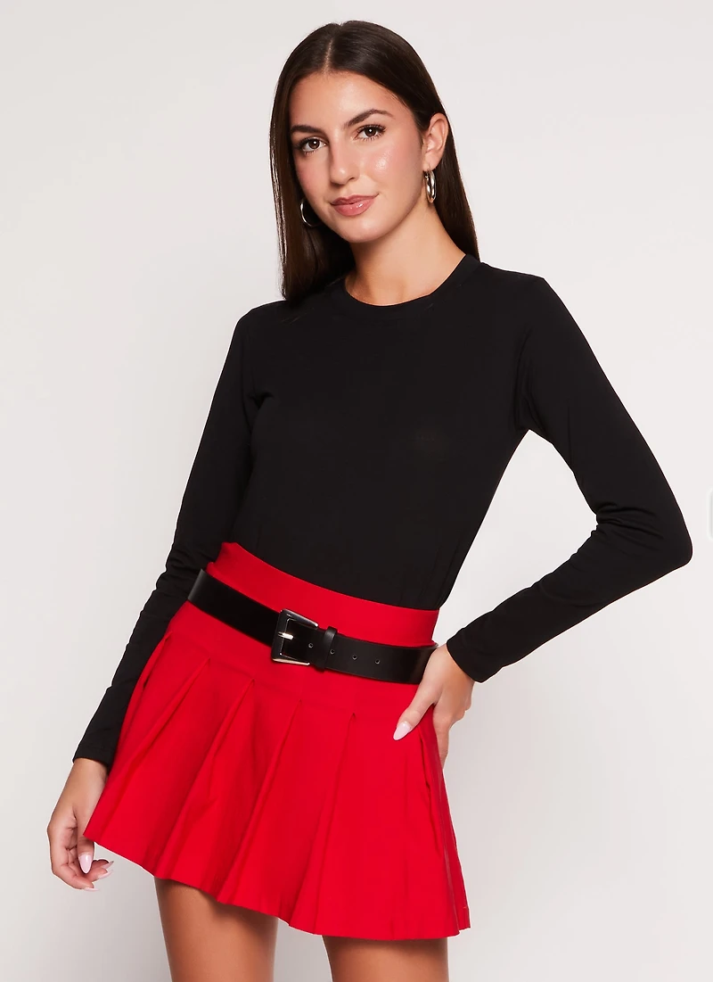 Womens Solid Crew Neck Long Sleeve Tee, Black, Size L