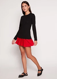 Womens Solid Crew Neck Long Sleeve Tee, Black, Size L