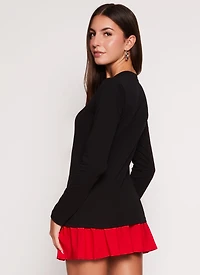Womens Solid Crew Neck Long Sleeve Tee, L