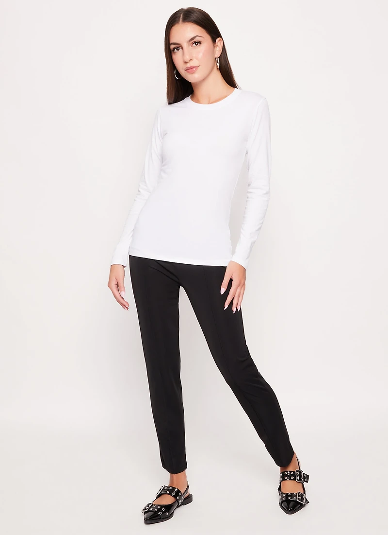 Womens Solid Crew Neck Long Sleeve Tee, White, Size M