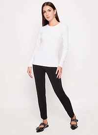 Womens Solid Crew Neck Long Sleeve Tee, White, Size M