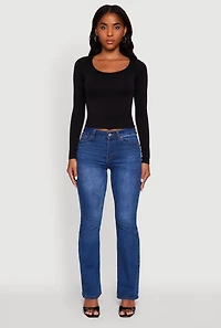 Womens Doubled Long Sleeve Seamless Scoop Neck Top, Black, Size S-M