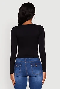 Womens Doubled Long Sleeve Seamless Scoop Neck Top, Black, Size S-M