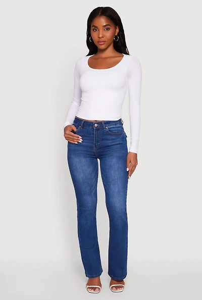 Womens Doubled Long Sleeve Seamless Scoop Neck Top, White, Size S-M