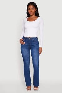 Womens Doubled Long Sleeve Seamless Scoop Neck Top, White, Size S-M