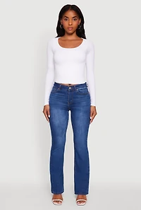 Womens Doubled Long Sleeve Seamless Scoop Neck Top, White, Size L-XL