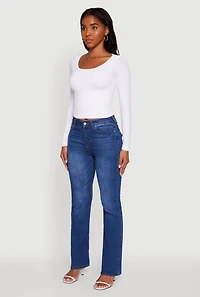 Womens Doubled Long Sleeve Seamless Scoop Neck Top, White, Size S-M