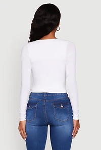 Womens Doubled Long Sleeve Seamless Scoop Neck Top, White, Size S-M