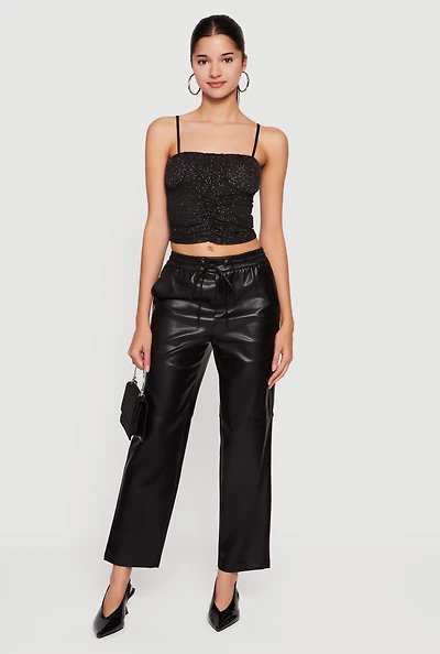 Glitter Ruched Front Cropped Cami Top