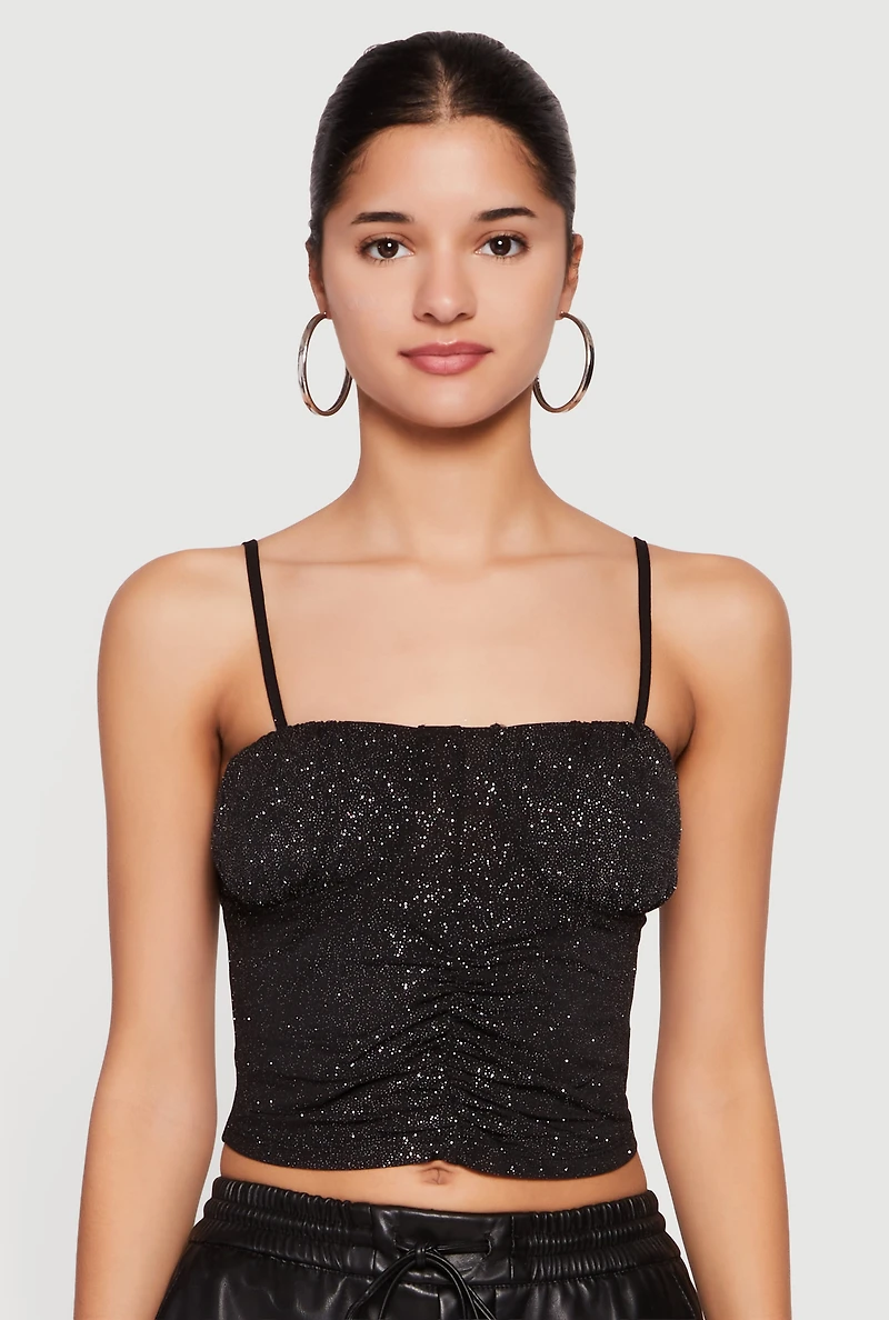 Glitter Ruched Front Cropped Cami Top