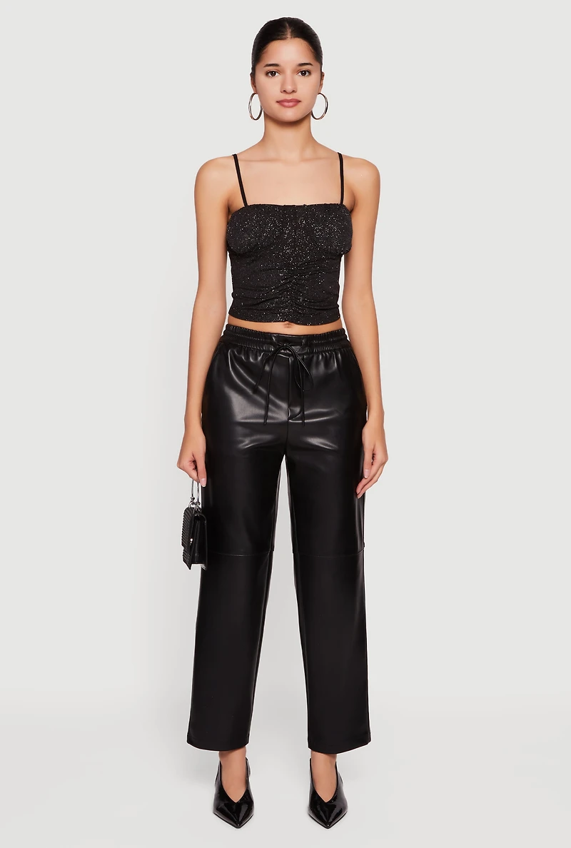 Glitter Ruched Front Cropped Cami Top