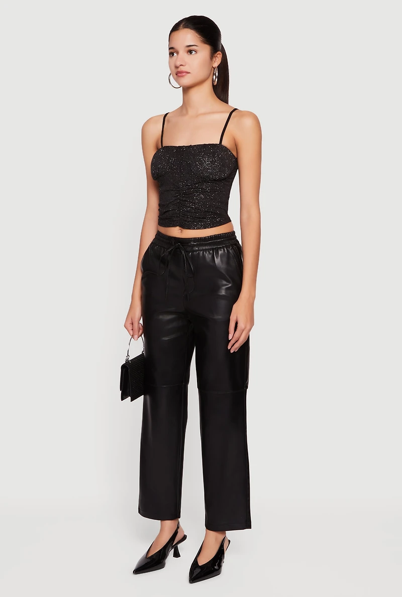 Glitter Ruched Front Cropped Cami Top