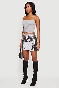 Womens Glitter Ruched Front Cropped Cami Top, Grey, Size XL