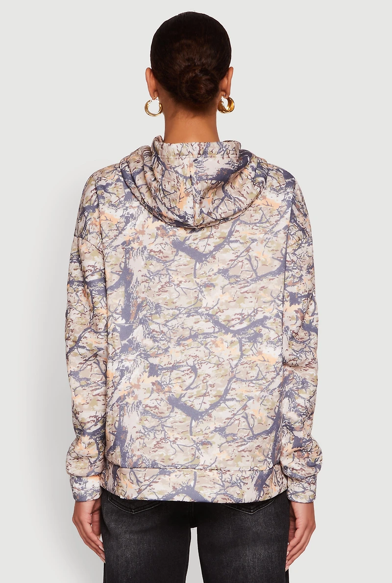 Womens Fleece Forest Camo Pullover Hoodie, Multi, Size M