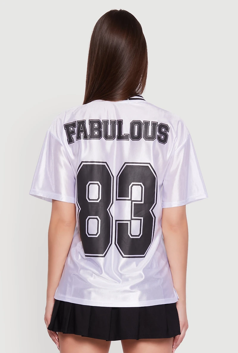 Womens Fabulous 83 Graphic Football Jersey, White, Size L