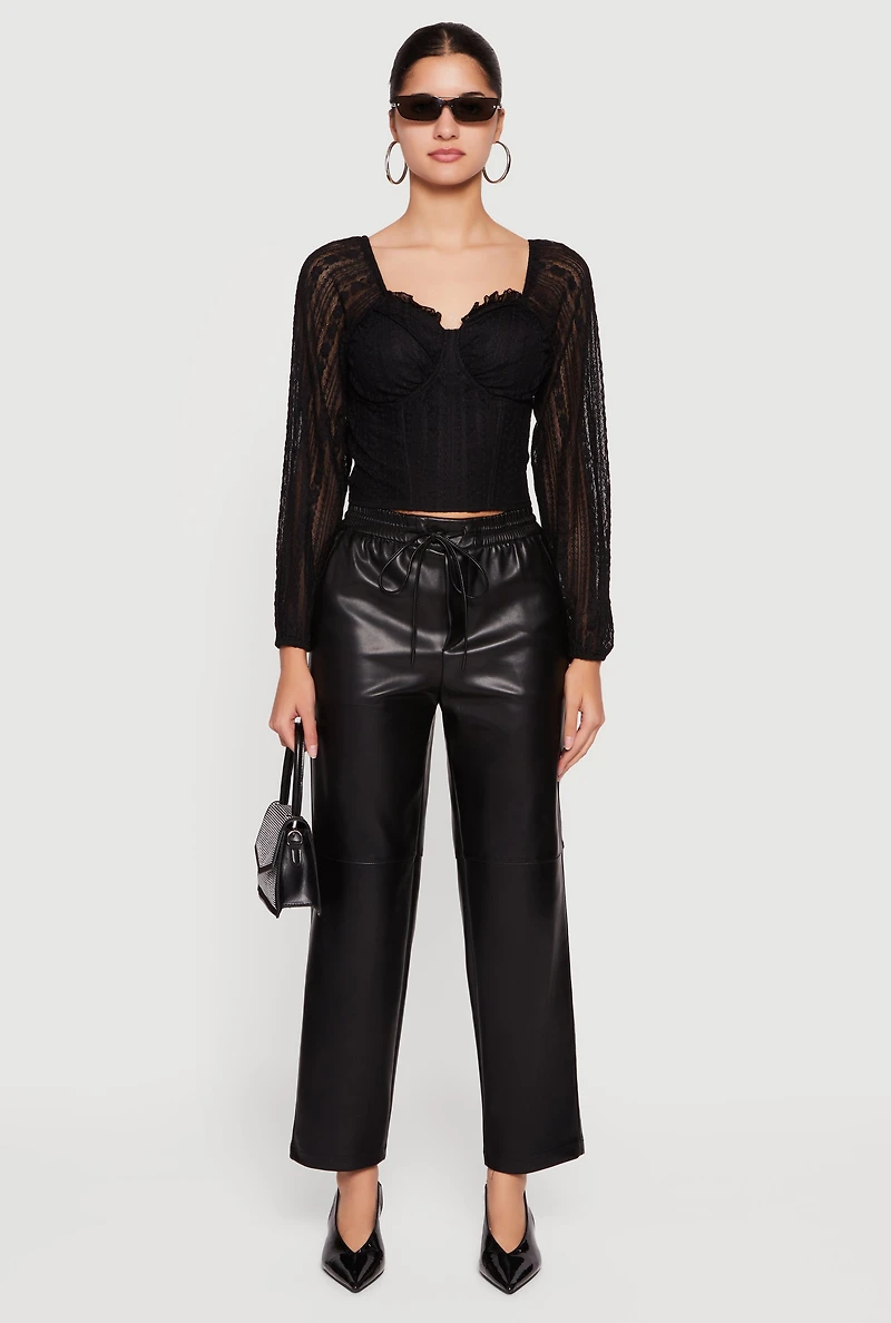 Lace Long Sleeve Sweetheart Neckline Crop Top