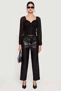 Lace Long Sleeve Sweetheart Neckline Crop Top