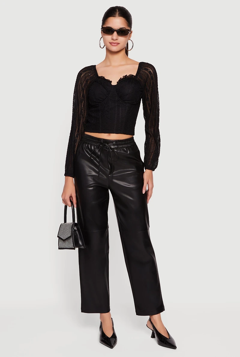 Lace Long Sleeve Sweetheart Neckline Crop Top