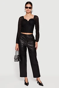 Lace Long Sleeve Sweetheart Neckline Crop Top