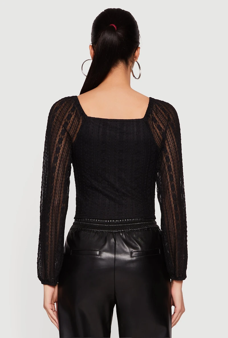 Lace Long Sleeve Sweetheart Neckline Crop Top