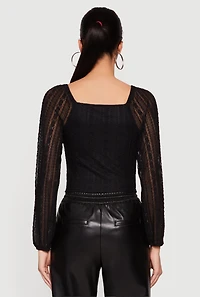 Lace Long Sleeve Sweetheart Neckline Crop Top