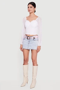 Lace Long Sleeve Sweetheart Neckline Crop Top