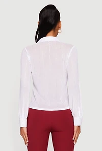 Rhinestone Embellished Shadow Stripe Button Front Shirt