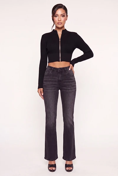Compression Rib Seamless Zip Front Crop Top