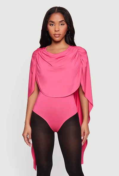 Ruched Draped Cape Bodysuit