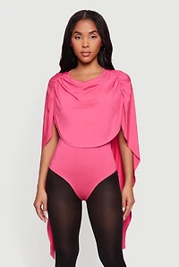 Ruched Draped Cape Bodysuit