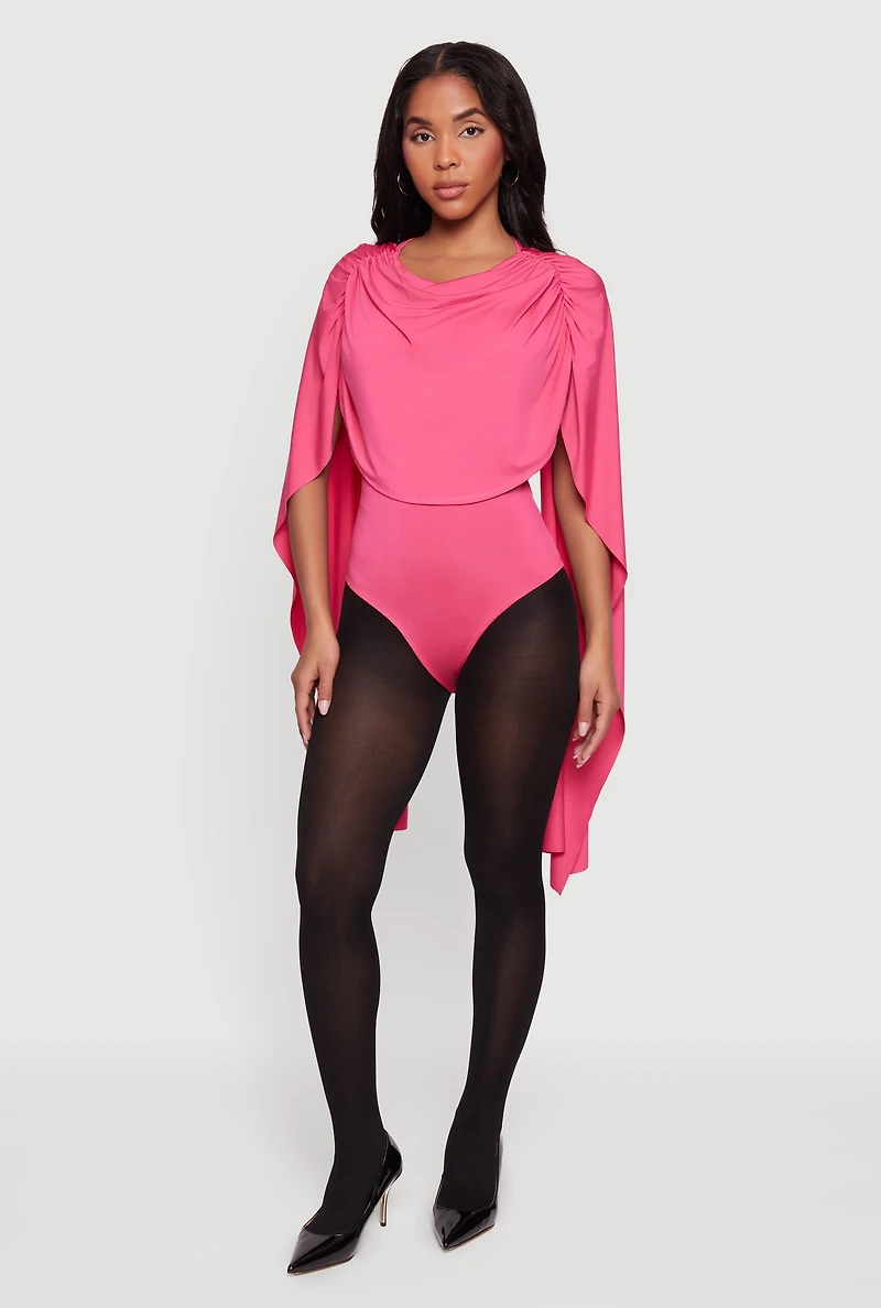 Ruched Draped Cape Bodysuit