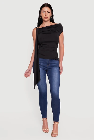 Metallic Detail Side Ruched Blouse