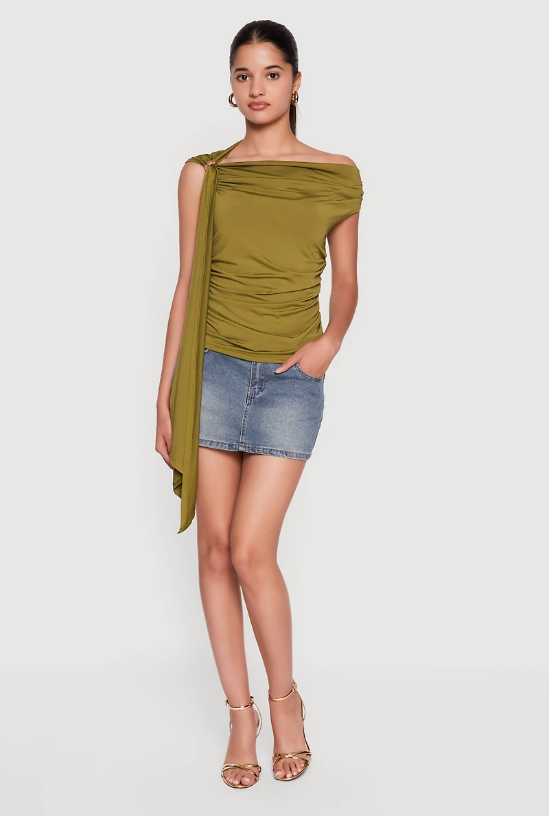 Metallic Detail Side Ruched Blouse