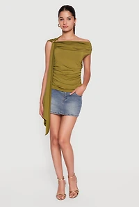 Metallic Detail Side Ruched Blouse