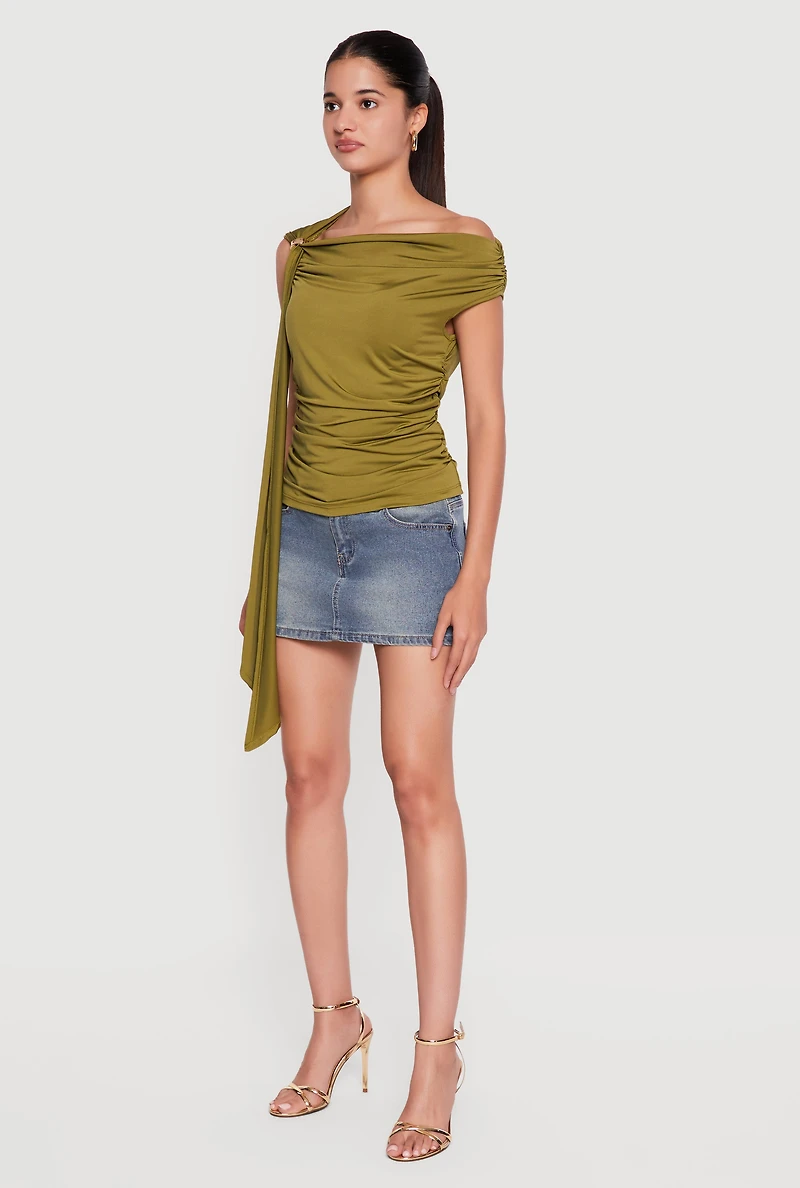 Metallic Detail Side Ruched Blouse