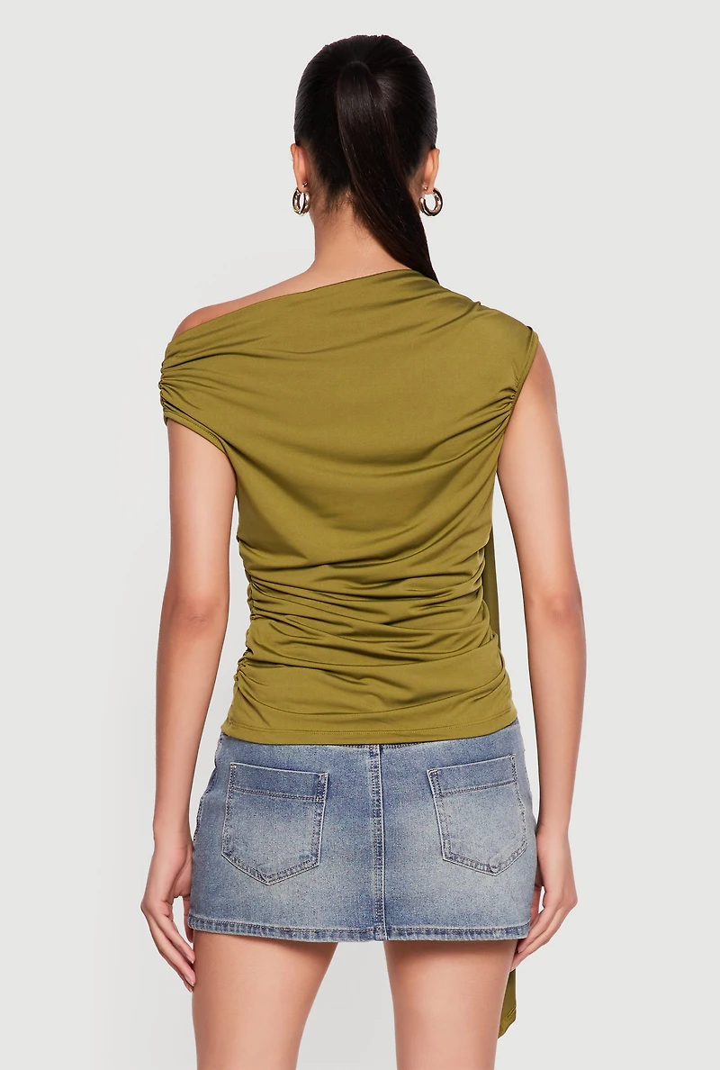 Metallic Detail Side Ruched Blouse