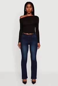 Ribbed Knit Ruched One Shoulder Crop Top