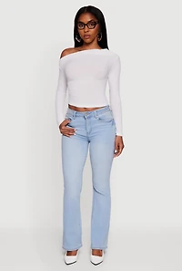 Womens Ribbed Knit Ruched One Shoulder Crop Top, White, Size S