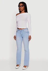 Womens Ribbed Knit Ruched One Shoulder Crop Top, White, Size S