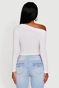 Womens Ribbed Knit Ruched One Shoulder Crop Top, White, Size S