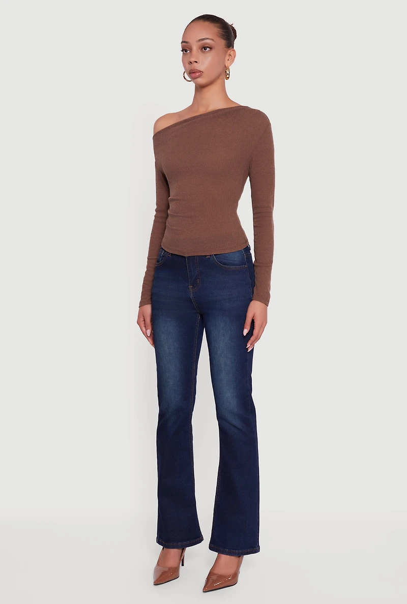 Ribbed Knit Ruched One Shoulder Crop Top