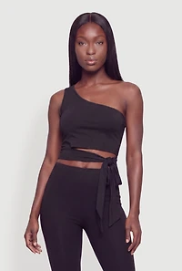 One Shoulder Side Tie Crop Top