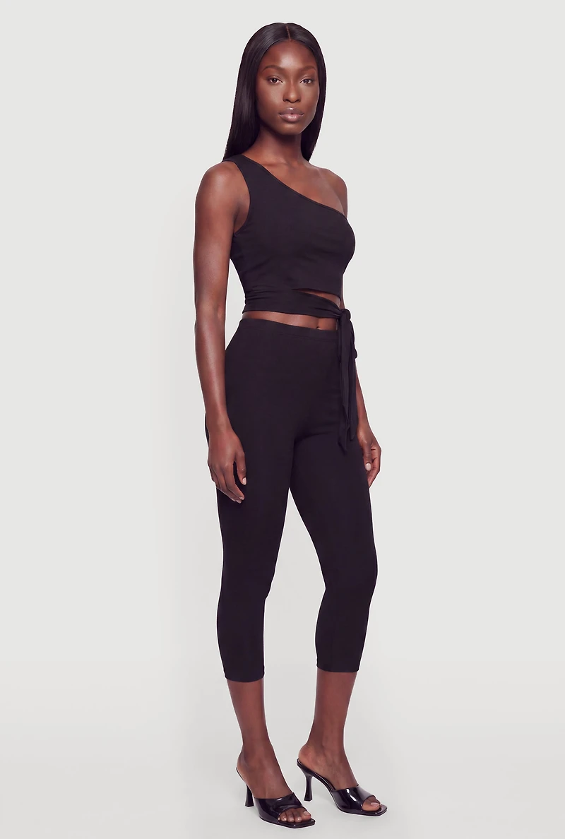 One Shoulder Side Tie Crop Top