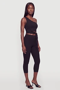 One Shoulder Side Tie Crop Top