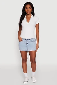 Womens Iris Ribbed Knit Polo Top with Contrast Trim, White, Size S