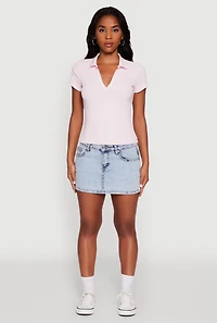 Womens Iris Ribbed Knit Polo Top with Contrast Trim, Pink, Size S