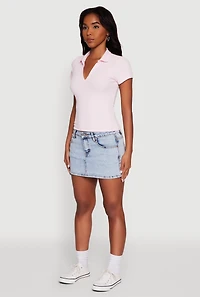 Womens Iris Ribbed Knit Polo Top with Contrast Trim, Pink, Size S